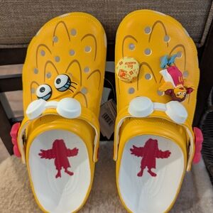 CROCS Kids Bright Yellow Slippers with Cartoon Charms